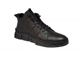 Ghete sport barbati, din piele naturala, cu siret, Negru, VIK851N